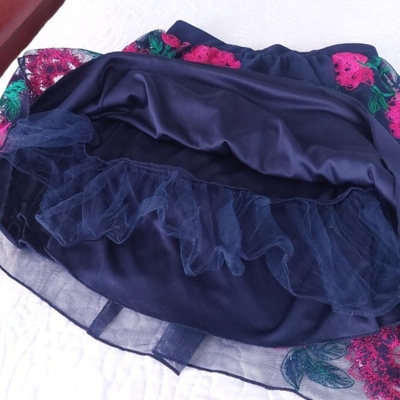 Speechless - Navy Blue & Pink Floral Tulle Layered Skater/Mini Skirt - Picture 6 of 12